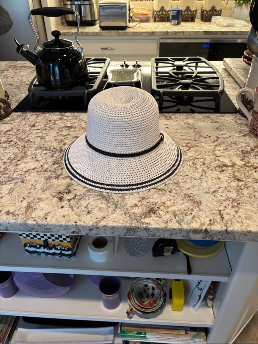 Classic Crochet Sun Hat with Black Trim - Women